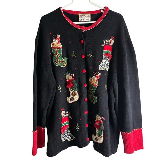 Fabulous Vintage Ugly Christmas Sweater Heirloom Collectibles Stockings Sz XL - Picture 1 of 8